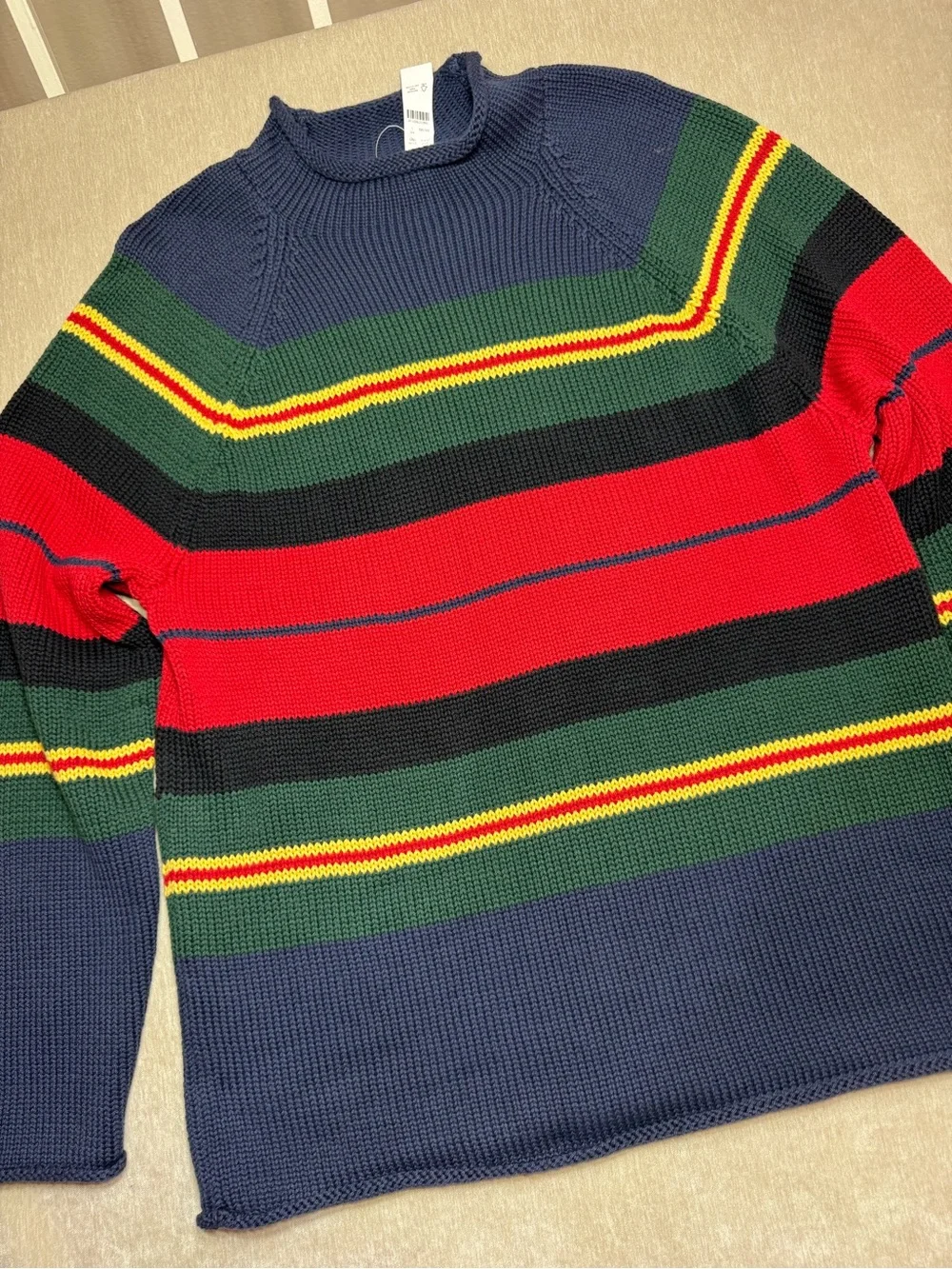 1988 J. Crew Rollneck Sweater in Cotton Rugby Stripe - Picture 3 of 5